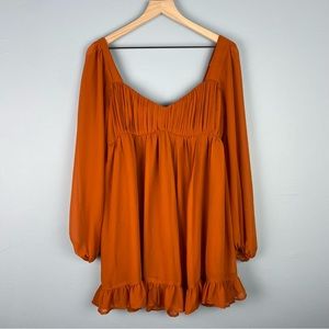Abercrombie & Fitch Long-Sleeve Babydoll Ruffle Mini Dress Orange Medium